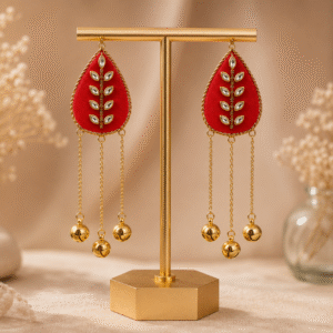 Ruby Leaf Ghungroo Drop Earrings